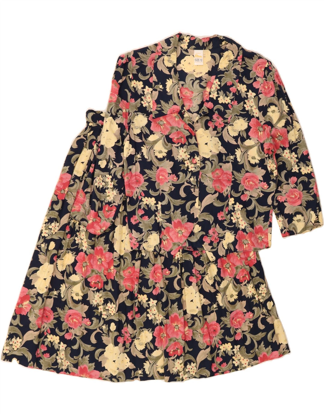 ETAM Womens 2 Button 2 Piece Skirt Set UK 12 Medium W28  Navy Blue Floral Vintage Etam and Second-Hand Etam from Messina Hembry 