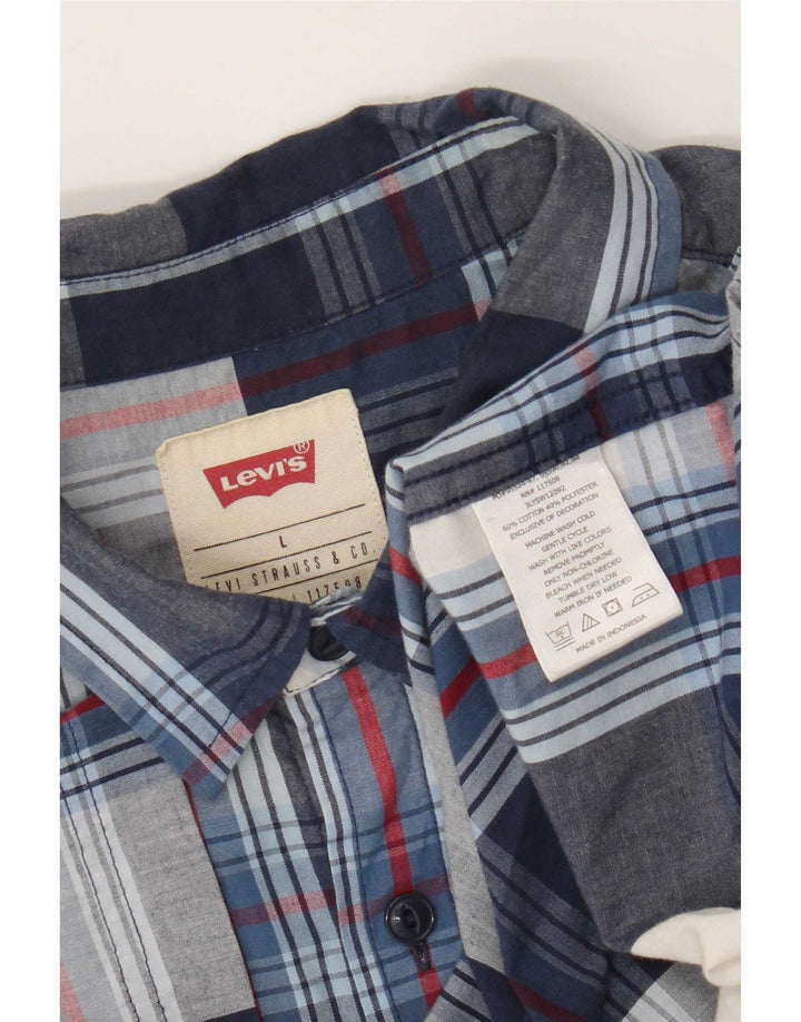 Levi's kortærmet herreskjorte Stor marineblå ternet bomuld