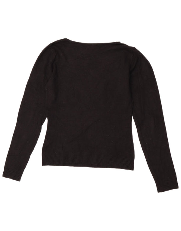 Zara Womens Crop Boat Neck Jumper Sweater UK 12 Medium Black Rayon