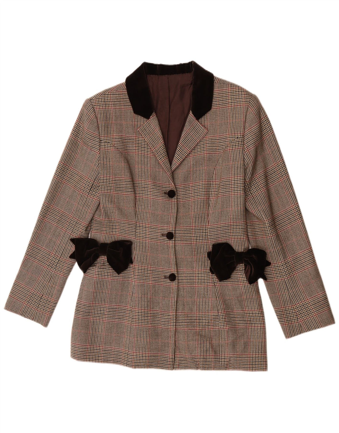 Vintage dame 3-knaps blazerjakke UK 8 Lille brun plaid