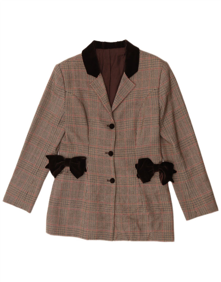 Vintage dame 3-knaps blazerjakke UK 8 Lille brun plaid