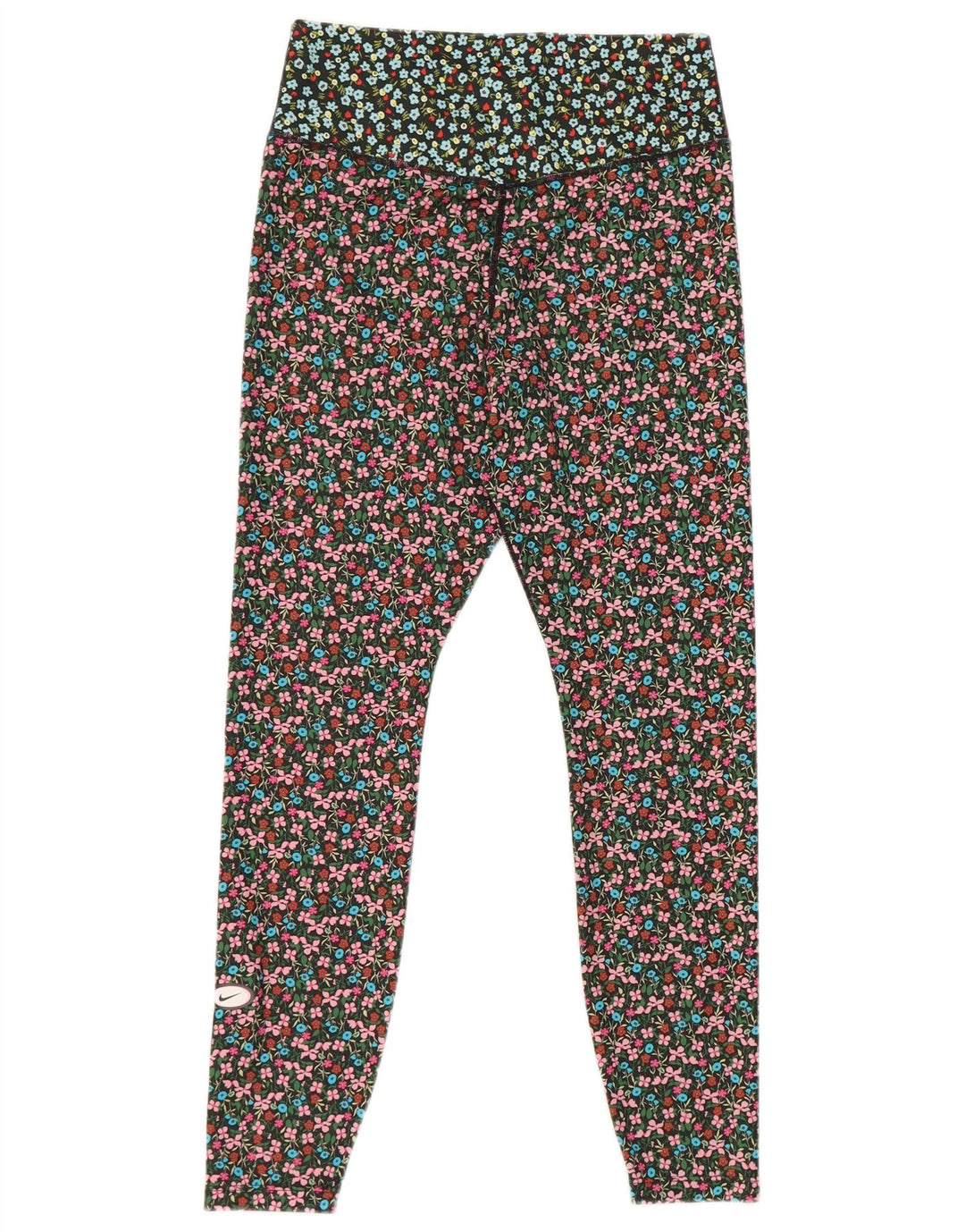 Nike Dame Dri Fit Leggings UK 14 Medium Multicolored Floral Polyester