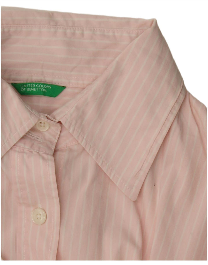 BENETTON kortærmet skjorte til kvinder UK 16 Large Pink Pinstripe