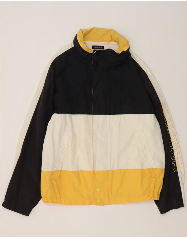 Nautica Mens Graphic Hooded Rain Jacket UK 44 2XL Multicoloured Colourblock