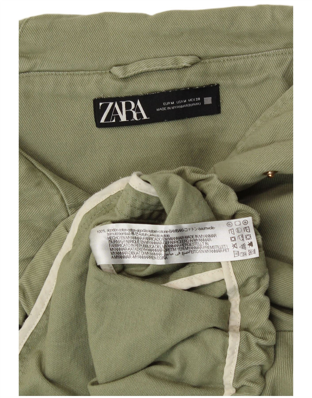 ZARA Oversized Crop Hooded Bomber Jacket til kvinder UK 14 Medium Khaki Bomuld