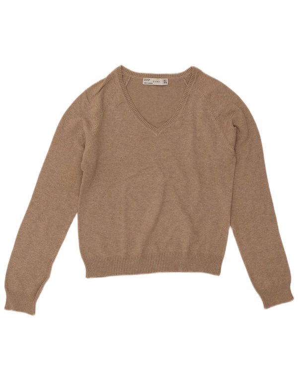 Zara Dame V-hals sweater UK 14 Stor Grå Bomuld