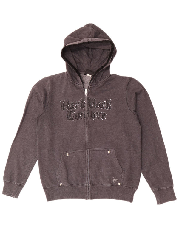 Hard Rock Cafe Womens Rome Graphic Zip Hoodie Sweater UK 14 Medium Grey