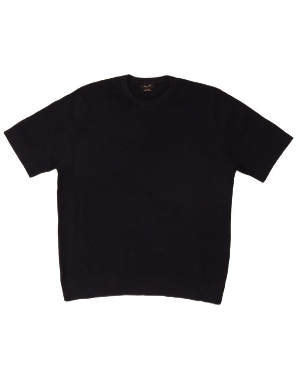 Massimo Dutti Herre Kortærmet Crew Neck Jumper Sweater Large Navy Blue
