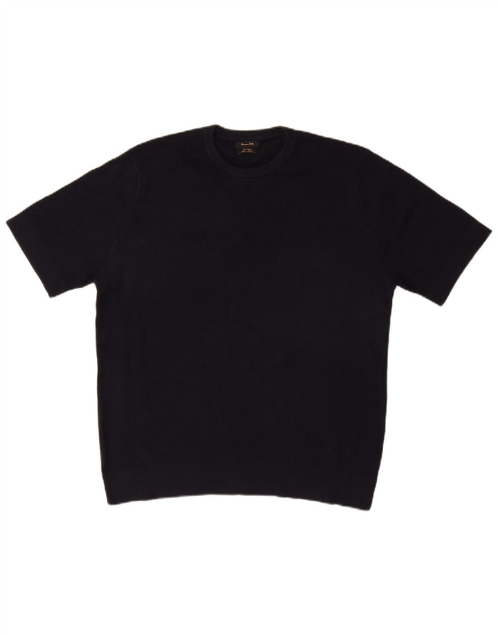 Massimo Dutti Herre Kortærmet Crew Neck Jumper Sweater Large Navy Blue
