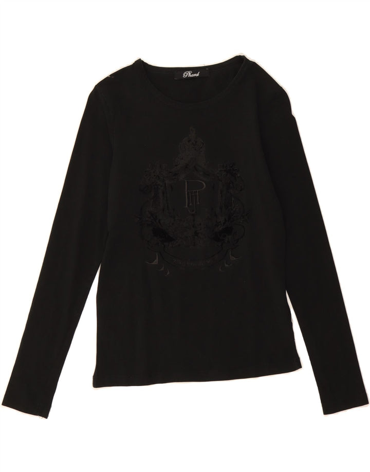 PHARD Womens Graphic Top Long Sleeve UK 8 Small Black Vintage Phard and Second-Hand Phard from Messina Hembry 