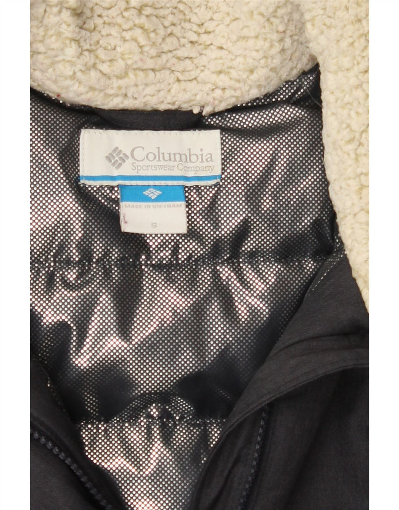 COLUMBIA Womens Hooded Padded Jacket UK 10 Small Navy Blue Polyester Vintage Columbia and Second-Hand Columbia from Messina Hembry 