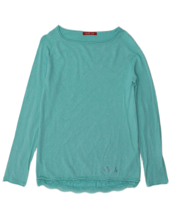 Liu Jo Girls Boat Neck Jumper Sweater 11-12 År Turkis Viscose