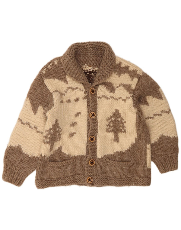Vintage Kvinde grafisk cardigan sweater UK 18 XL Beige Colourblock