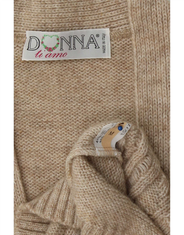 Vintage oversized cardigan sweater til kvinder UK 14 Medium Beige Uld