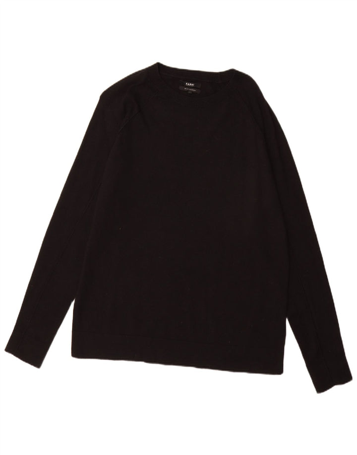 Farhi Herre Boat Neck Jumper Sweater Stor Sort Bomuld