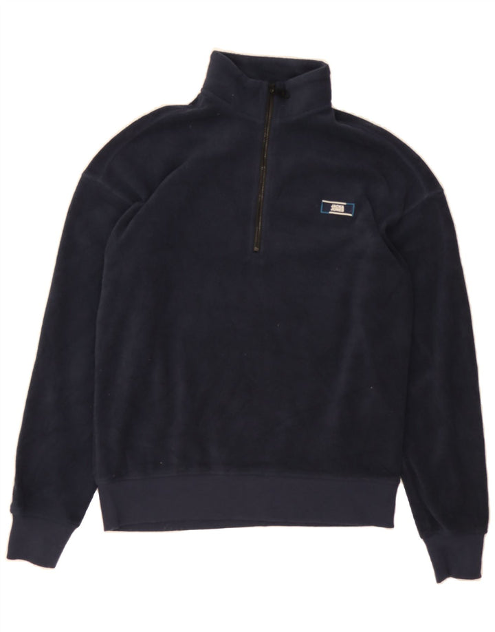 JACK & JONES Mens Zip Neck Fleece Jumper Small Navy Blue Polyester Vintage Jack & Jones and Second-Hand Jack & Jones from Messina Hembry 