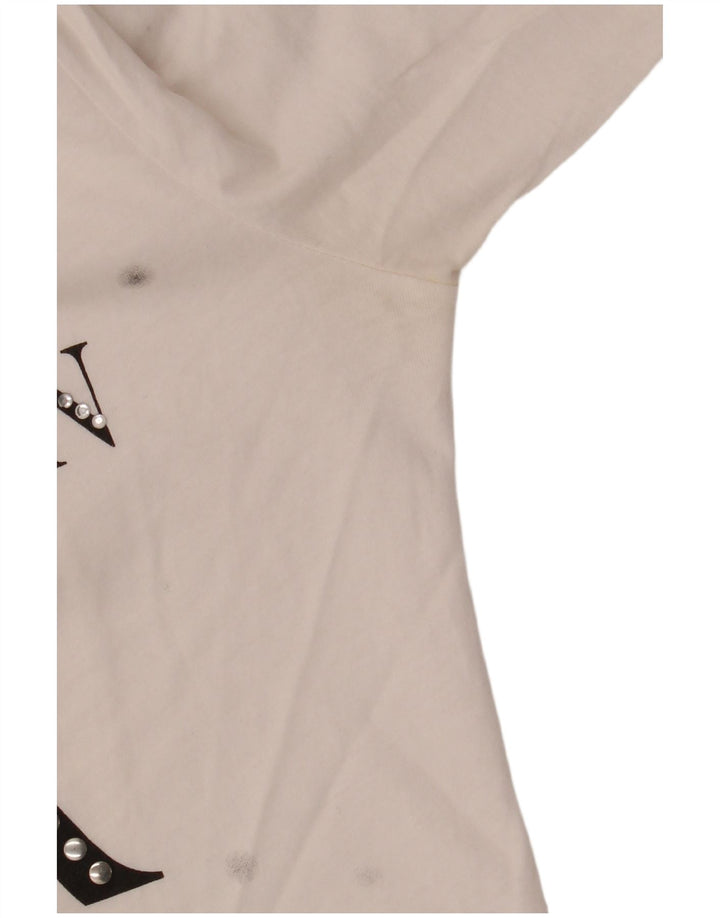 BENETTON Dame Grafisk Top 3/4 ærme UK 12 Medium White