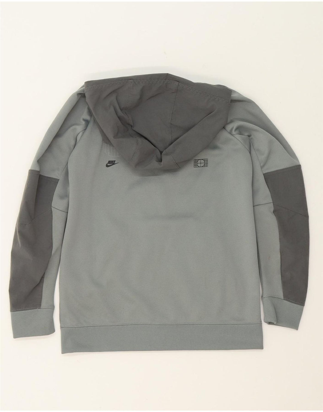 NIKE Boys Graphic Zip Hoodie Sweater 10-11 Years Medium Grey Colourblock Vintage Nike and Second-Hand Nike from Messina Hembry 