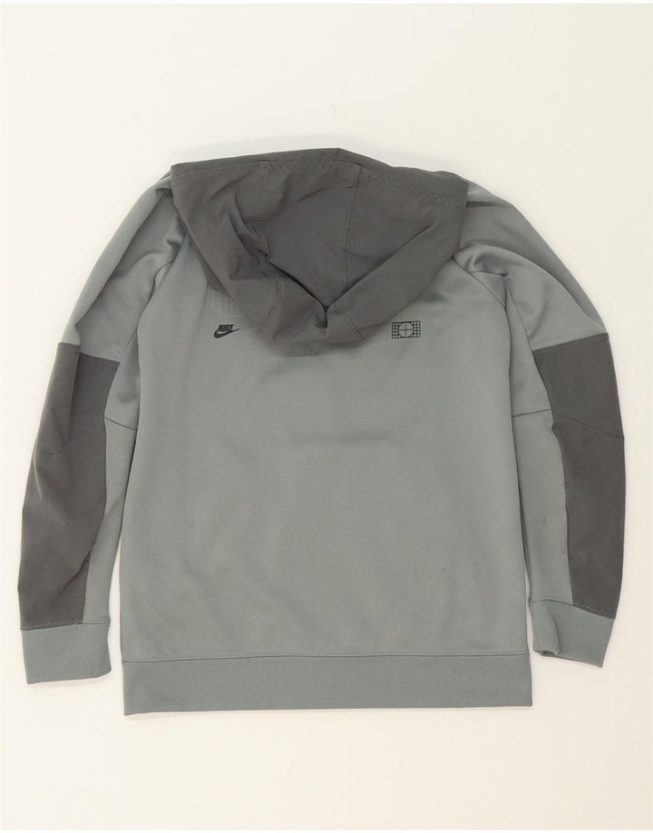 NIKE Boys Graphic Zip Hoodie Sweater 10-11 Years Medium Grey Colourblock Vintage Nike and Second-Hand Nike from Messina Hembry 