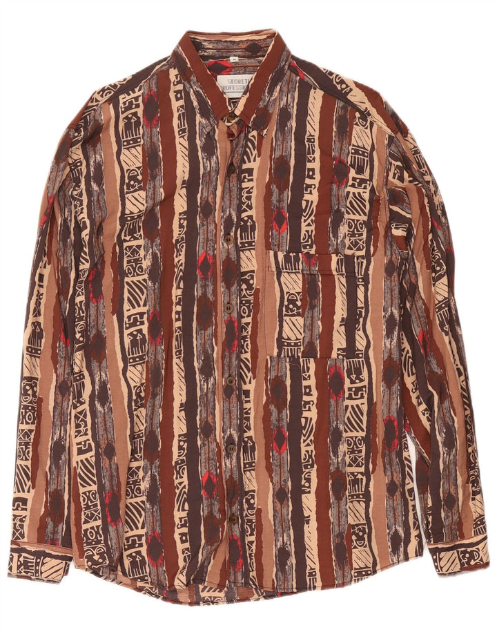 Vintage herre abstrakt mønster skjorte medium brun viskose