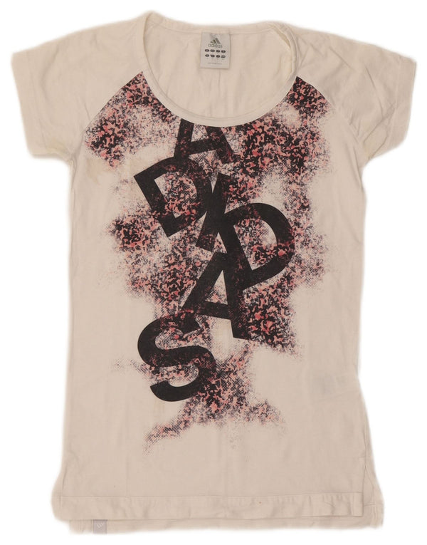 ADIDAS Grafisk T-shirt top til kvinder DK 10 Small White Animal Print Bomuld