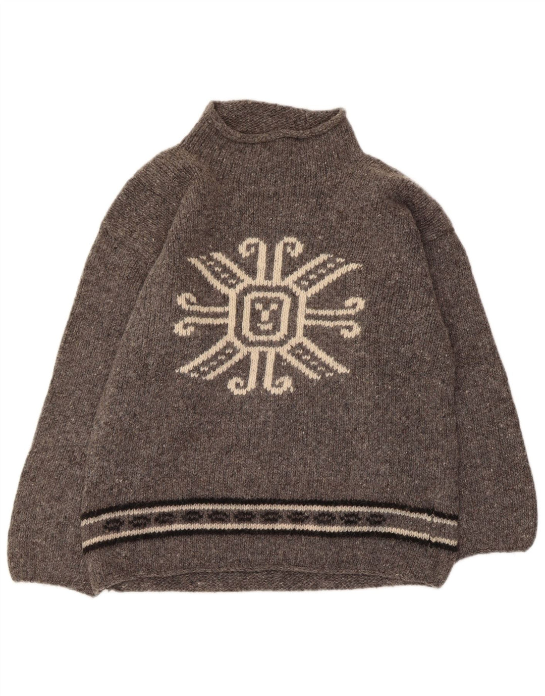 Vintage kvinders grafisk skildpaddehals sweater UK 12 Medium Grey Flecked