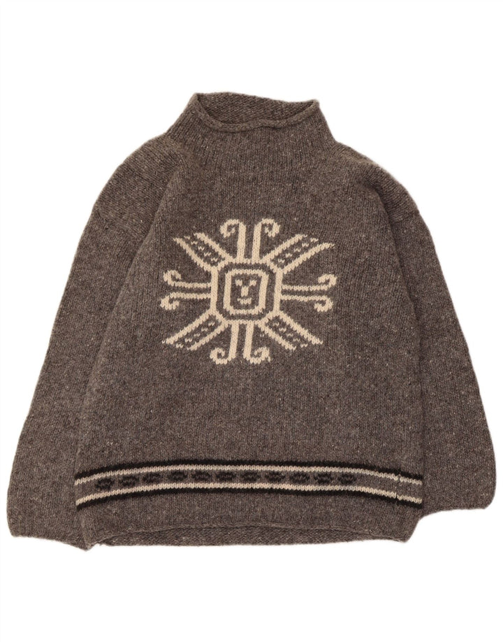 Vintage kvinders grafisk skildpaddehals sweater UK 12 Medium Grey Flecked