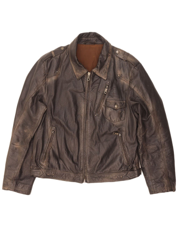 Vintage Herre Military Læderjakke IT 56 3XL Brun