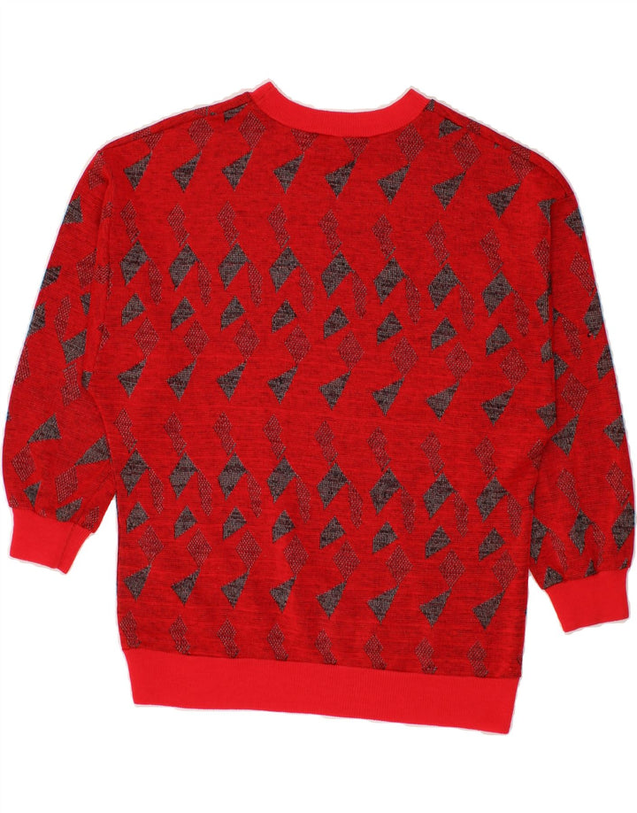 VINTAGE Womens Abstract Pattern Boat Neck Jumper Sweater UK 14 Large Red Vintage Vintage and Second-Hand Vintage from Messina Hembry 