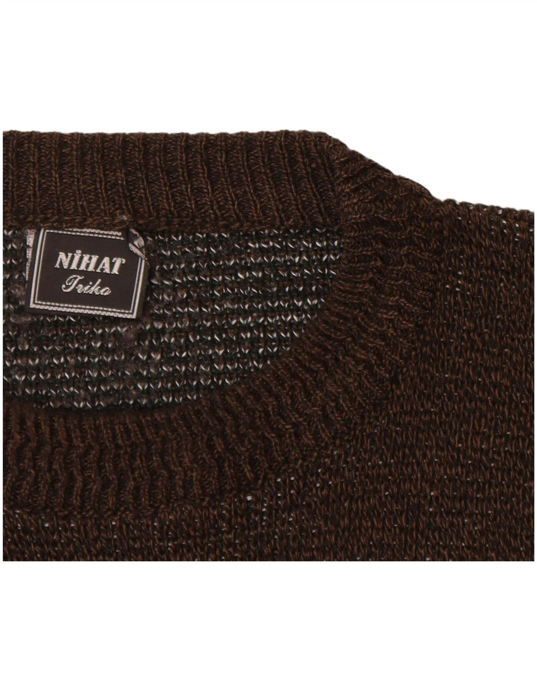 VINTAGE Herre sweater med rund hals XL Brun Colourblock Akryl