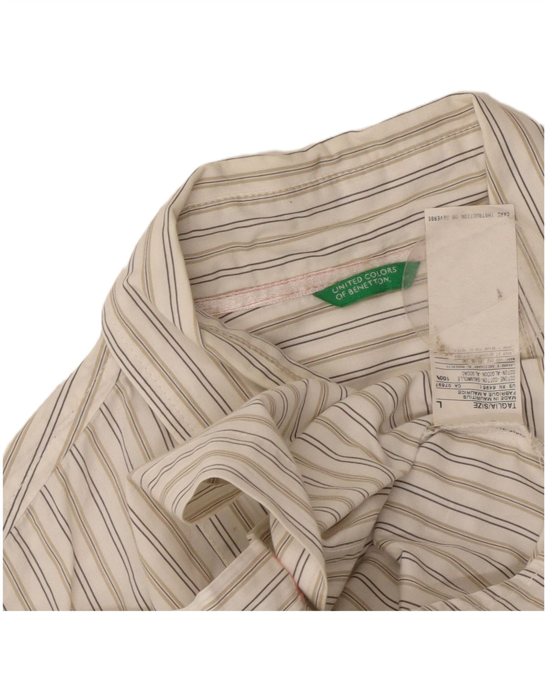 Benetton Dameskjorte UK 14 Stor Off White Stribet Bomuld