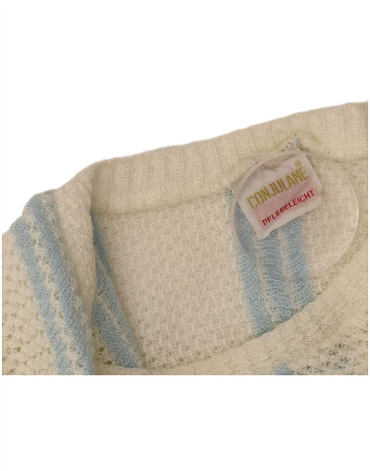 VINTAGE Dame Boat Neck Jumper Sweater UK 12 Medium Off White Stribet