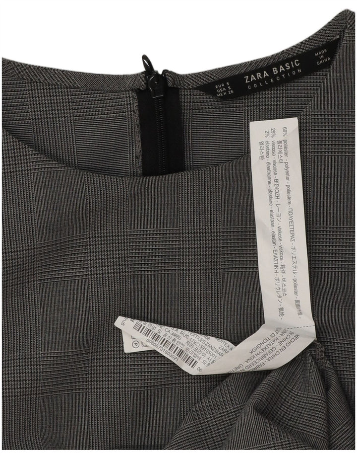 Zara Kvinders 3/4-ærmede Skedekjole UK 10 Small Grå Houndstooth Polyester