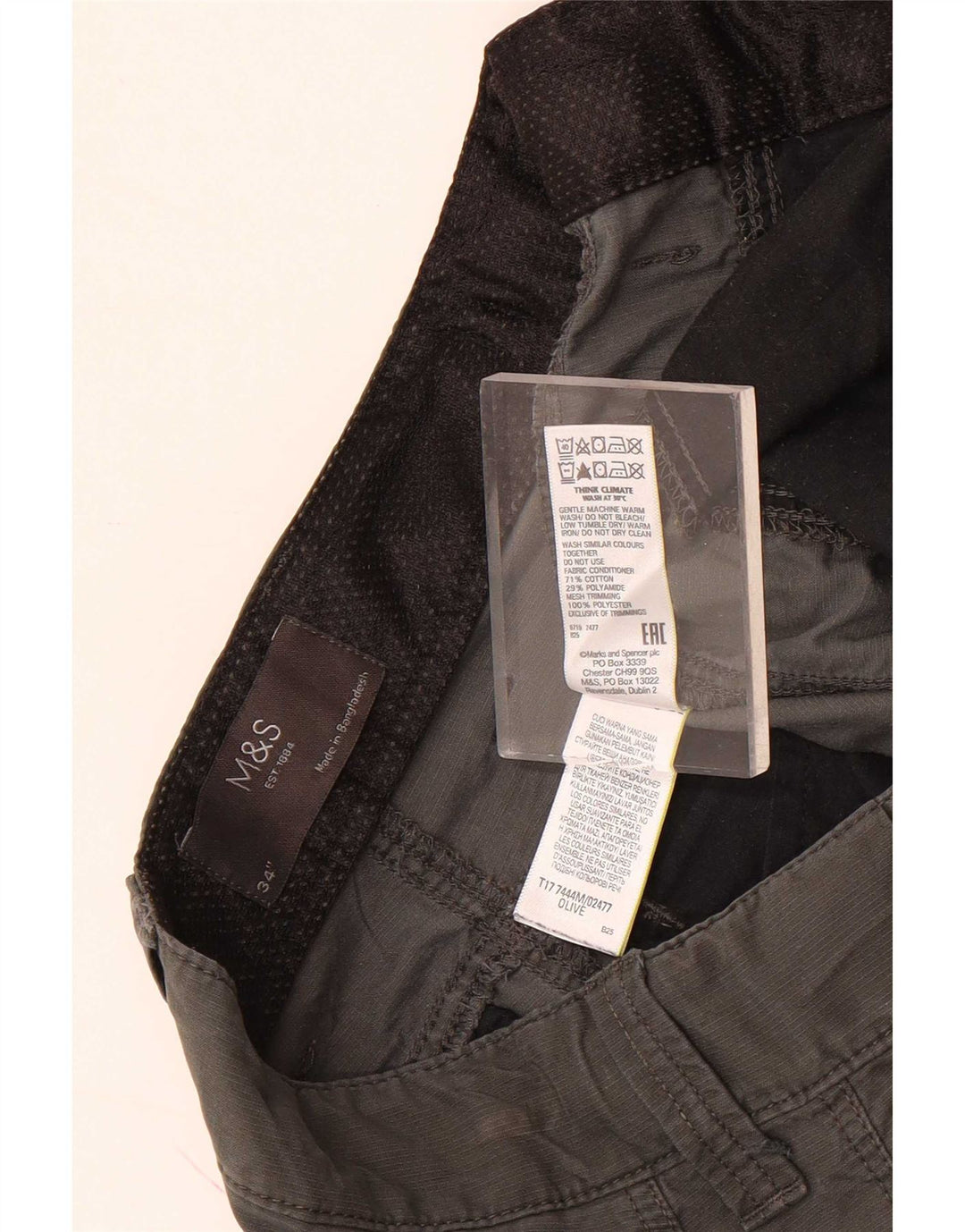 Marks & Spencer Herre Cargo Shorts W34 Large Khaki Bomuld