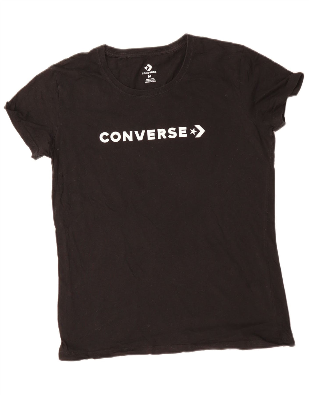 CONVERSE Grafisk T-shirt top til kvinder UK 14 Medium Sort Bomuld