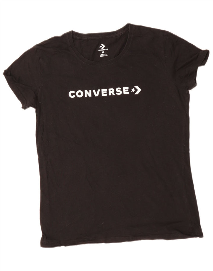 CONVERSE Grafisk T-shirt top til kvinder UK 14 Medium Sort Bomuld