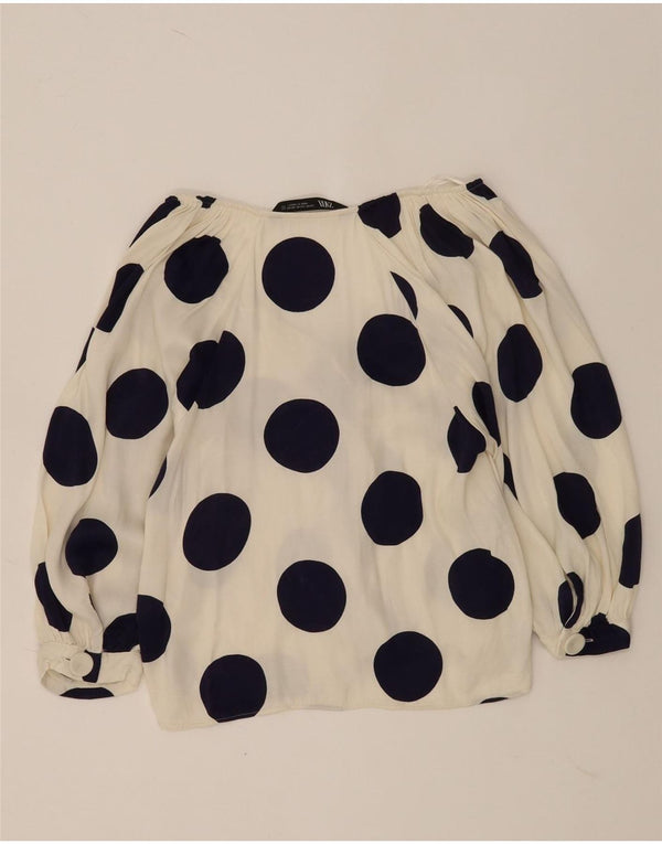 Zara Womens Crop 3/4-ærmet skjortebluse UK 6 XS White Polka Dot