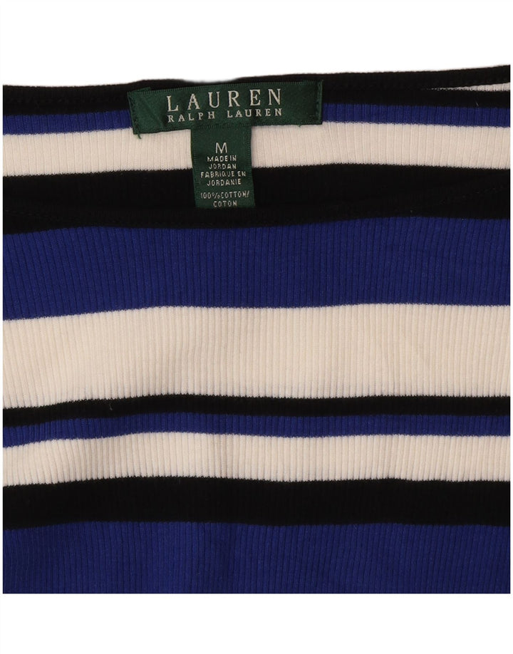 Ralph Lauren Dame Top 3/4 ærmer UK 12 Mellem blå stribet bomuld