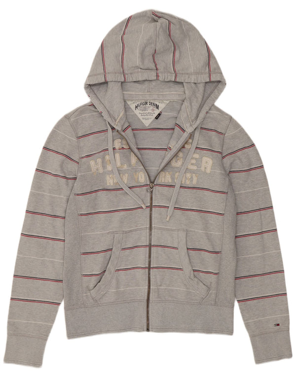 Tommy Hilfiger grafisk hættetrøje med lynlås til kvinder UK 14 mellemgrå stribet