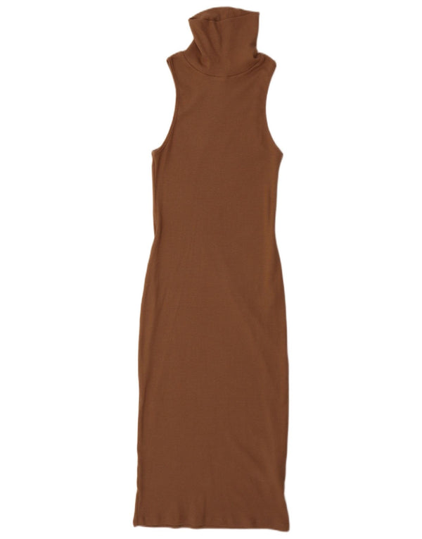 Zara Womens Sleeveless Bodycon Dress UK 10 Small Brown Bomuld