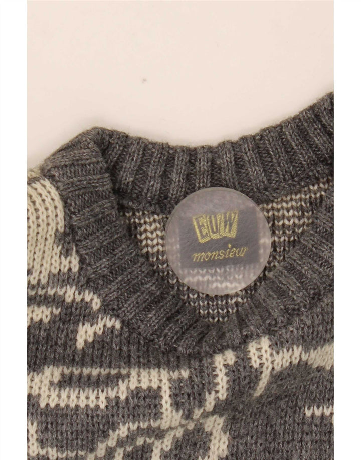 Vintage herre abstrakt mønster rund hals sweater lille grå