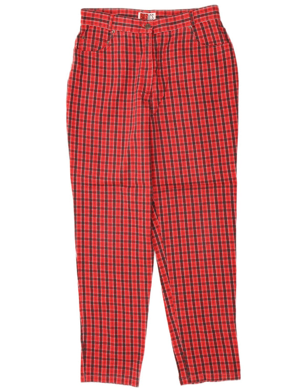 Basics Kvinder Højtaljede Casual Bukser UK 16 Large W30 L30 Red Check