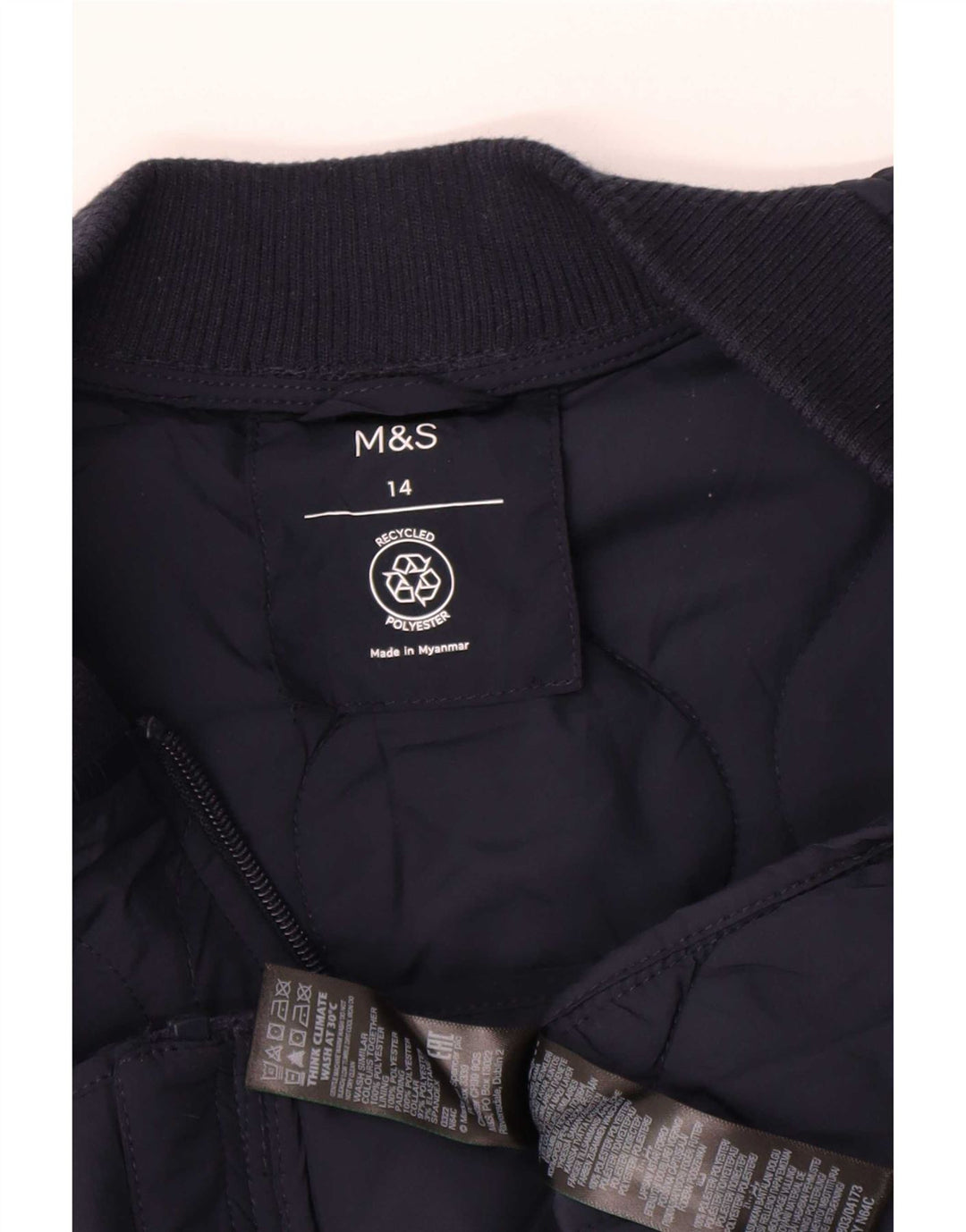 Marks & Spencer Quiltet jakke til kvinder UK 14 Stor marineblå polyester