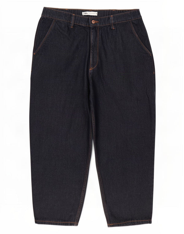 Zara Womens High Waist Cropped Jeans EU 44 XL W34 L23 Navy Blue