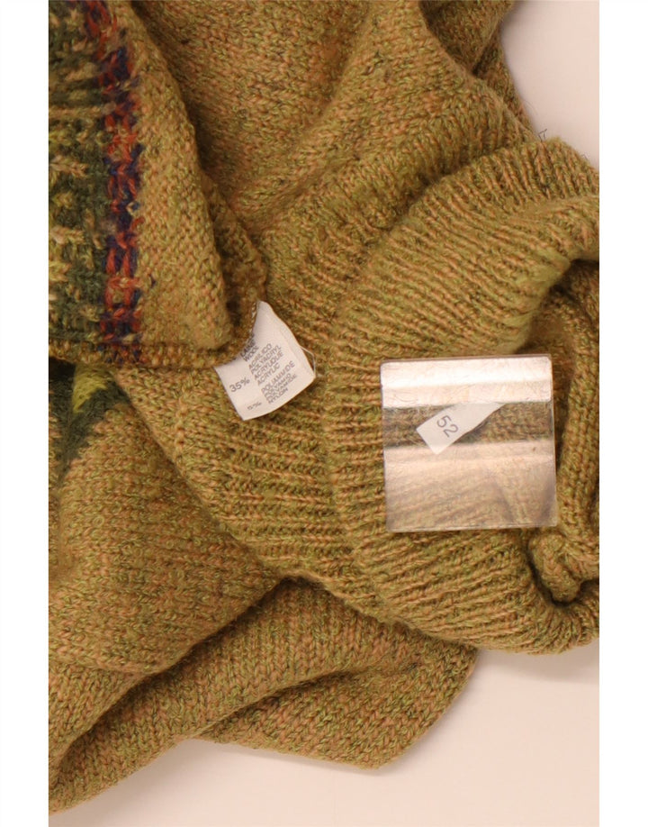 VINTAGE Herre Roll Neck Jumper Sweater IT 52 Large Khaki Argyle/Diamond