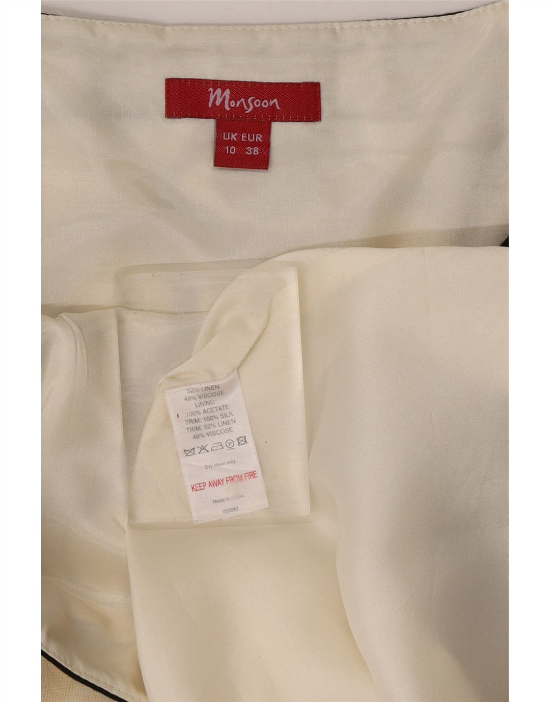 MONSOON Dame Ærmeløs A-Line Kjole UK 10 Lille sort geometrisk linned