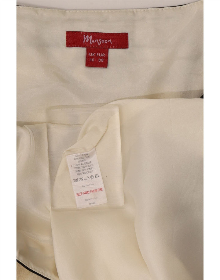 MONSOON Dame Ærmeløs A-Line Kjole UK 10 Lille sort geometrisk linned