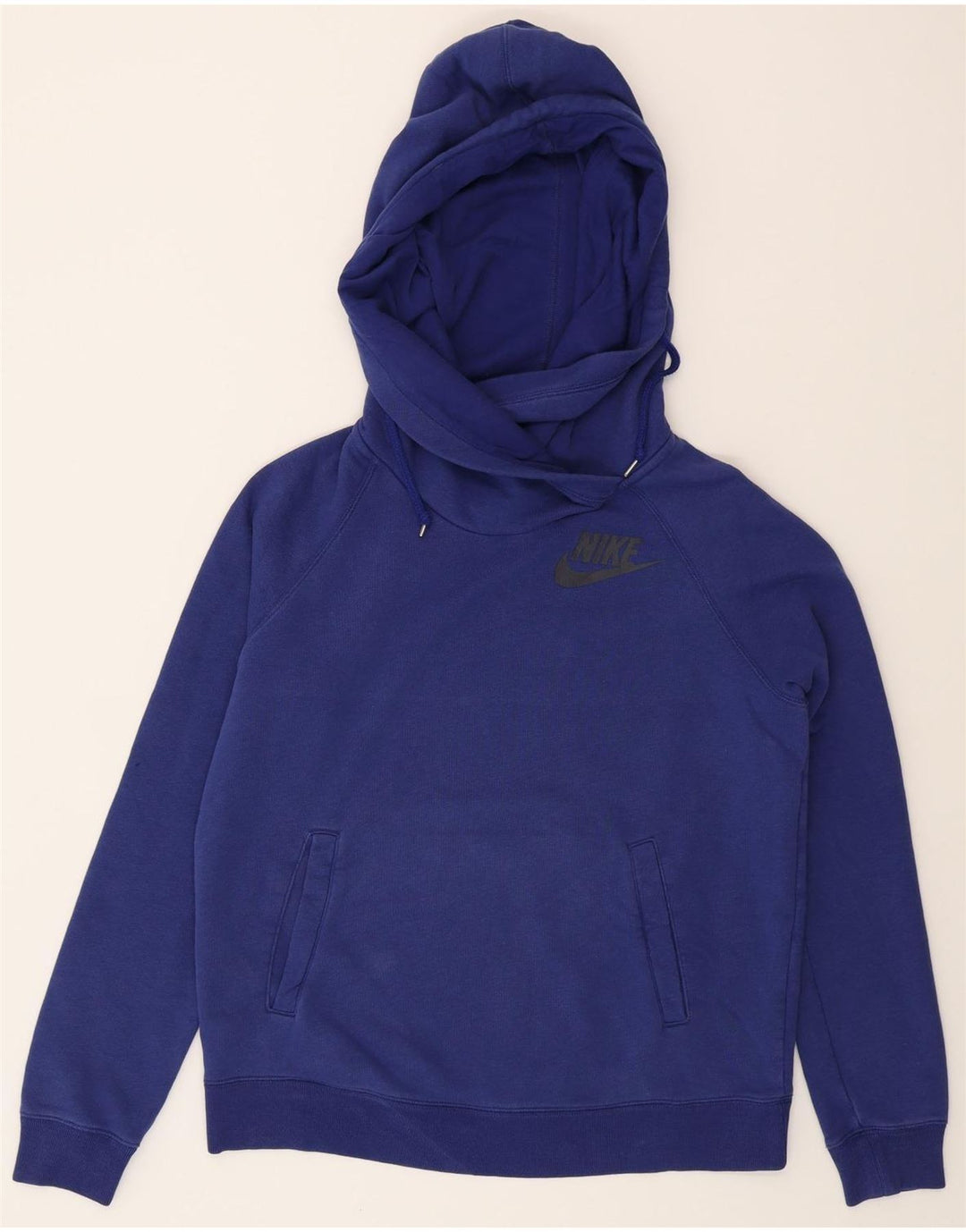 NIKE Womens Oversized Hoodie Jumper UK 14 Medium Navy Blue Cotton Vintage Nike and Second-Hand Nike from Messina Hembry 
