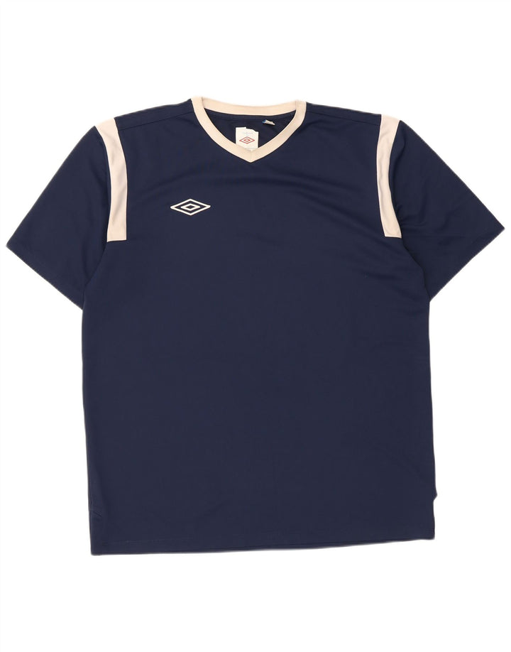 Umbro Herre T-Shirt Top Medium Navy Blue Colourblock