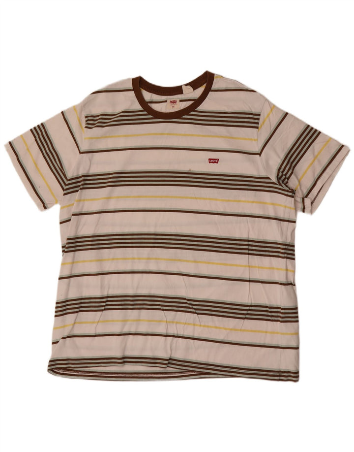 Levi's Herre T-Shirt Top 2XL Off White Stribet bomuld